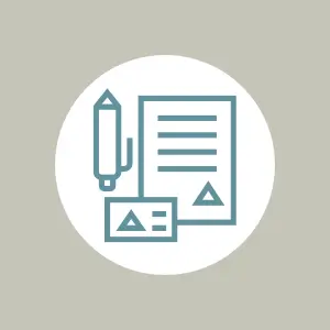 Infographic van een pen en 2 vellen papier wat een nieuwe huisstijl betekend