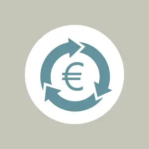 Een infographic van een cirkel van 3 pijlen die naar rechts draaien met een Euro teken in het midden wat beter converteren aanduid